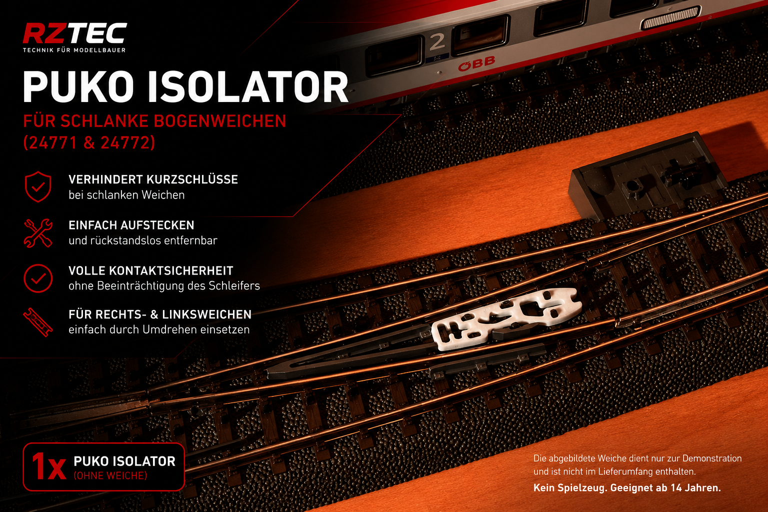 (24771 und 24772) Puko Isolator für schlanke C-Gleis Bogenweiche von Märklin