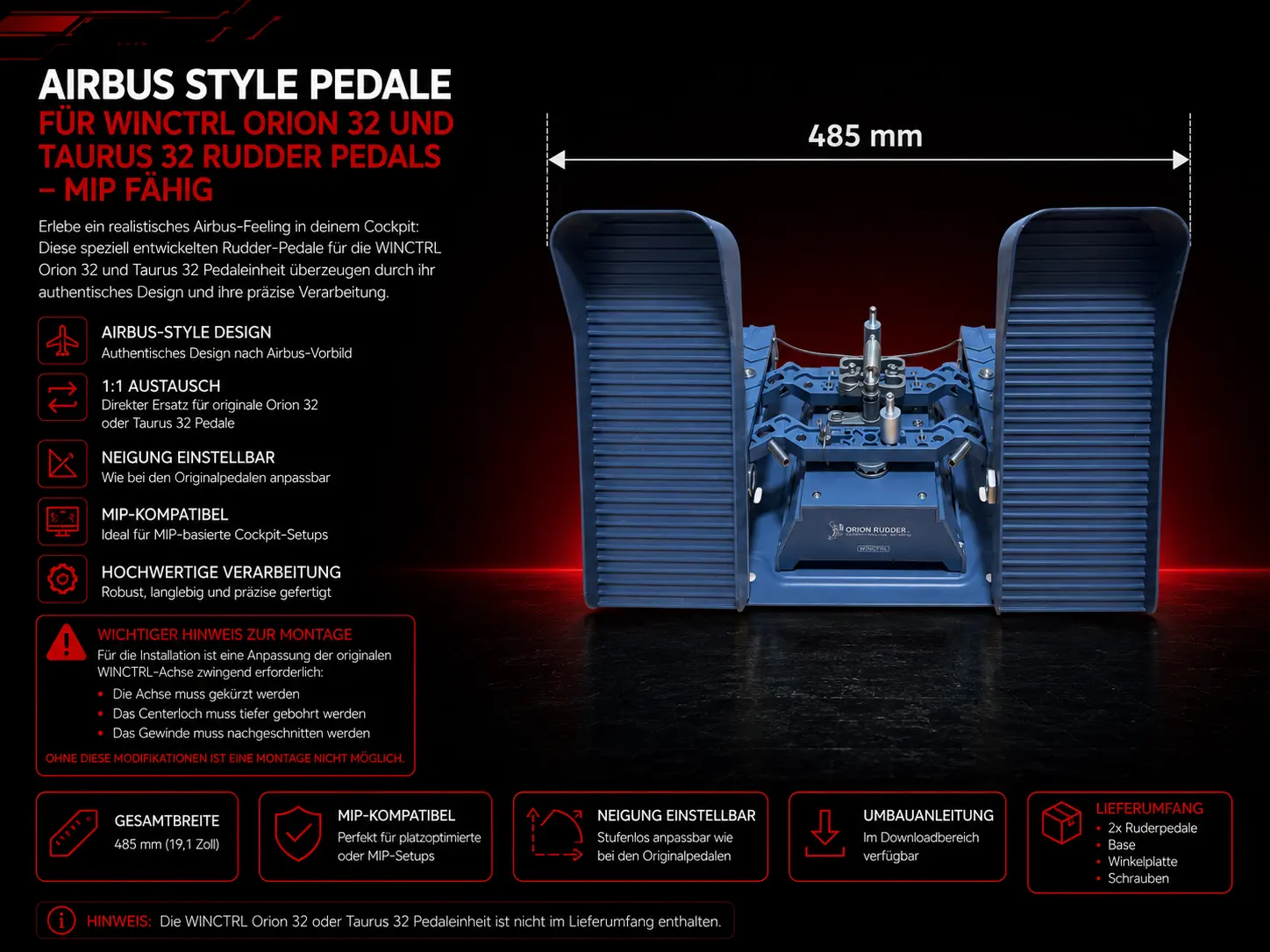 Airbus Style Pedale für WINCTRL Orion 32 und Taurus 32 Rudder Pedals
