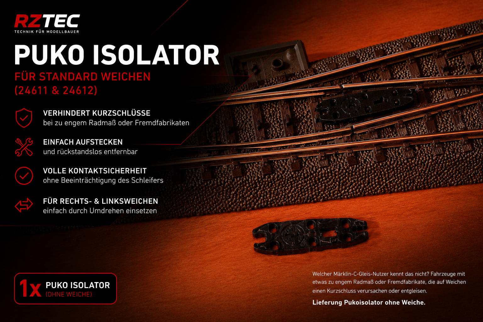 (24611 & 24612) Puko Isolator für C-Gleis Weiche von Märklin